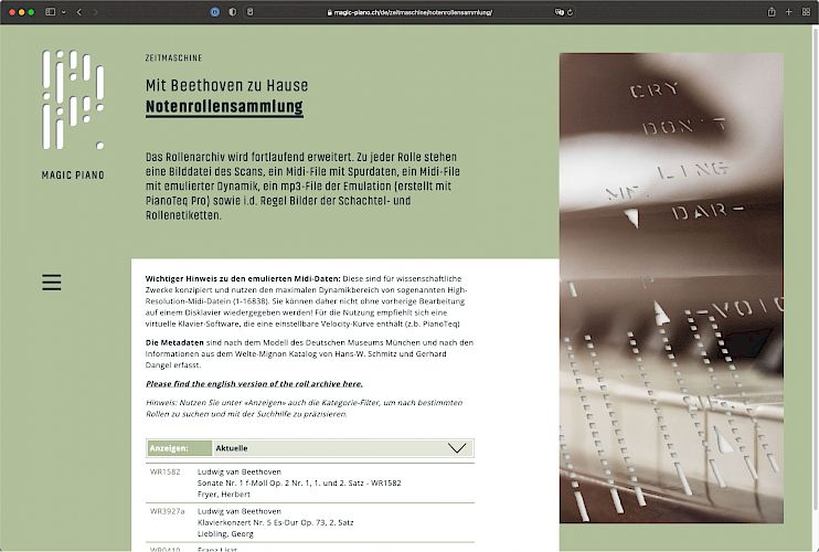 magic-piano.ch - Notenrollen Archiv Übersicht