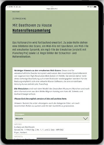magic-piano.ch - Notenrollen Übersicht